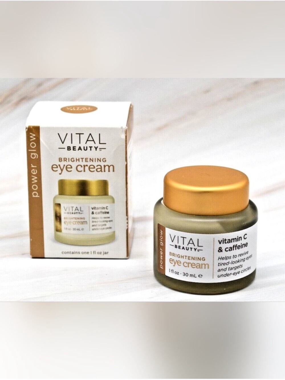 Vital Beauty Brightening Eye Cream Power Glow with Vitamin C & Caffeine NIB